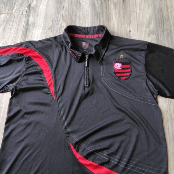 flamengo retro jersey Zip Neck Black Red Large - Picture 2 of 12